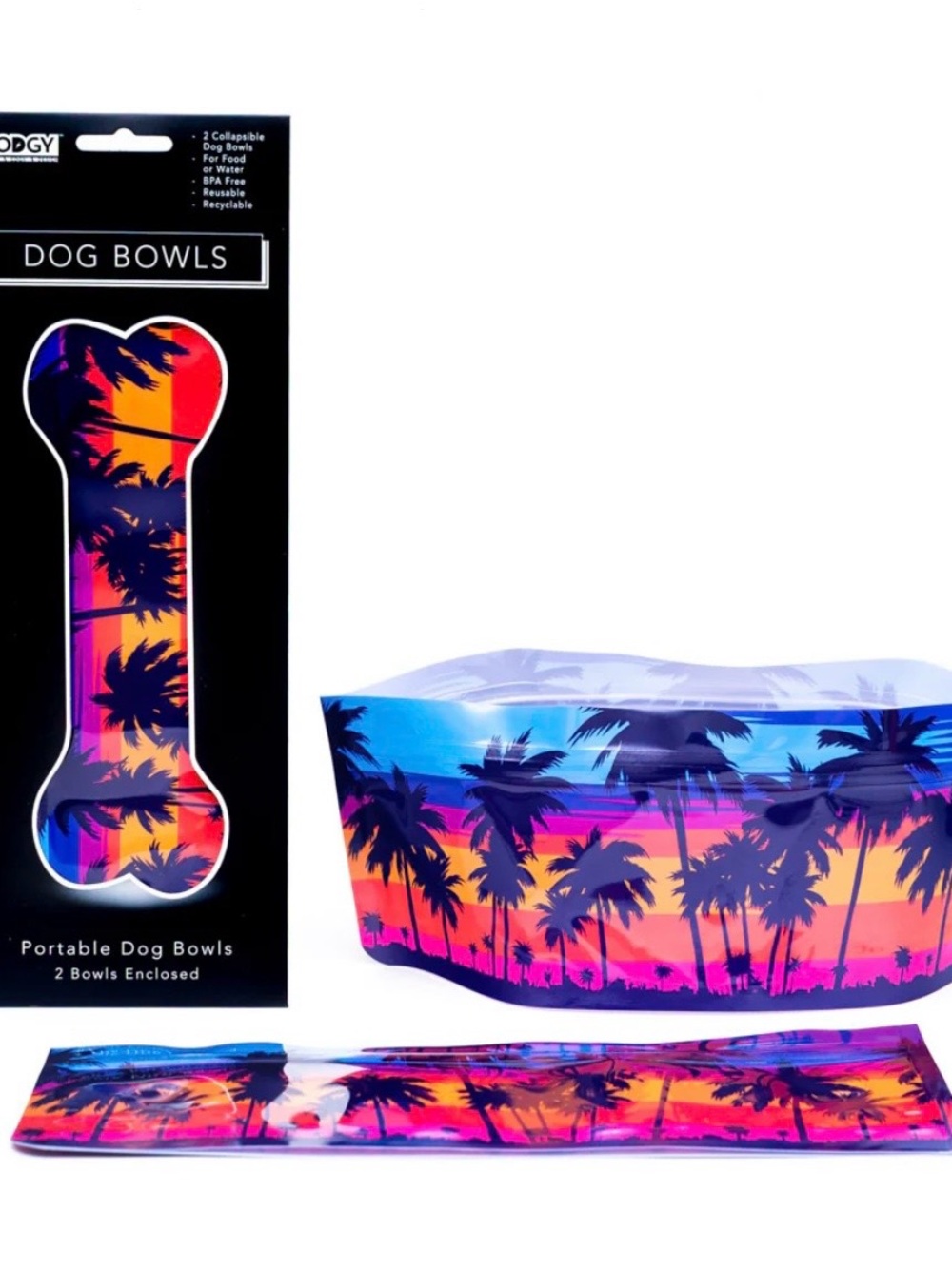 Portable Dog Bowls by Modgy in Palm Tree Print